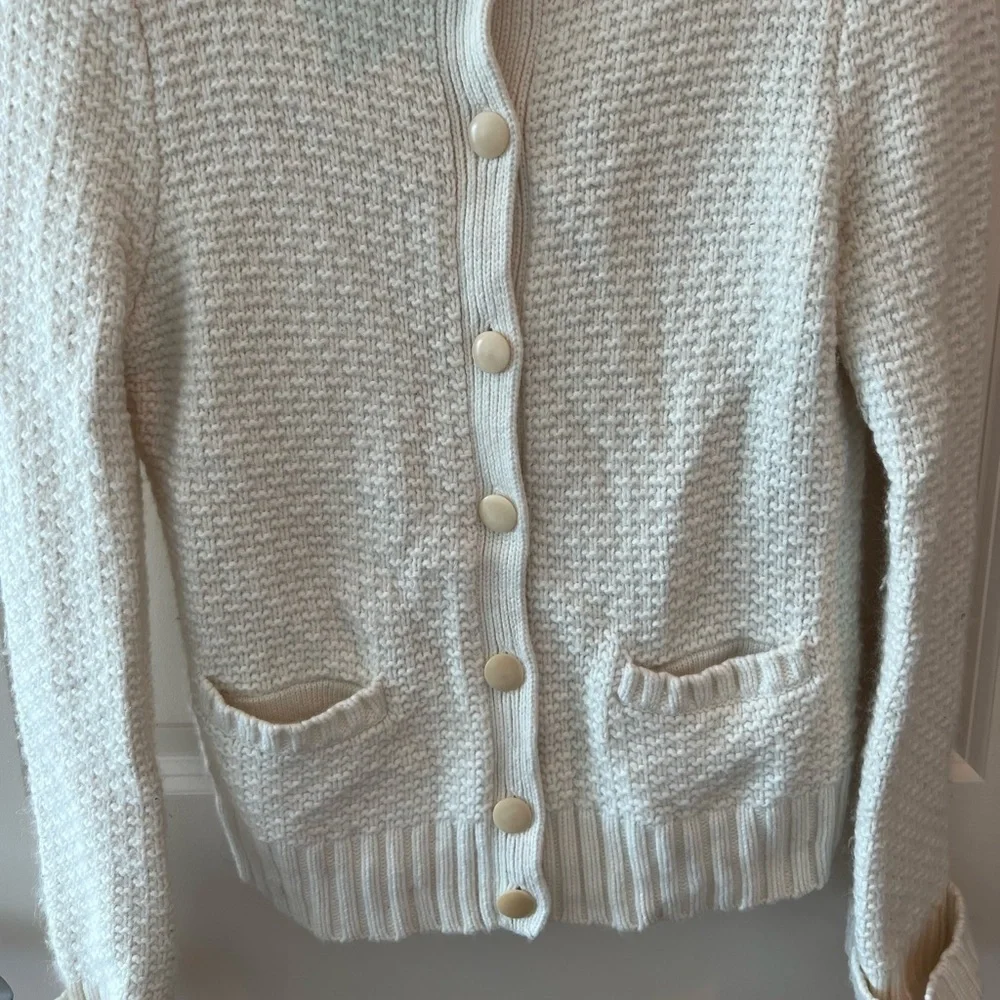 Talbots Sweater Womens Large Cardigan Button Ivory Chunky Knit Wool